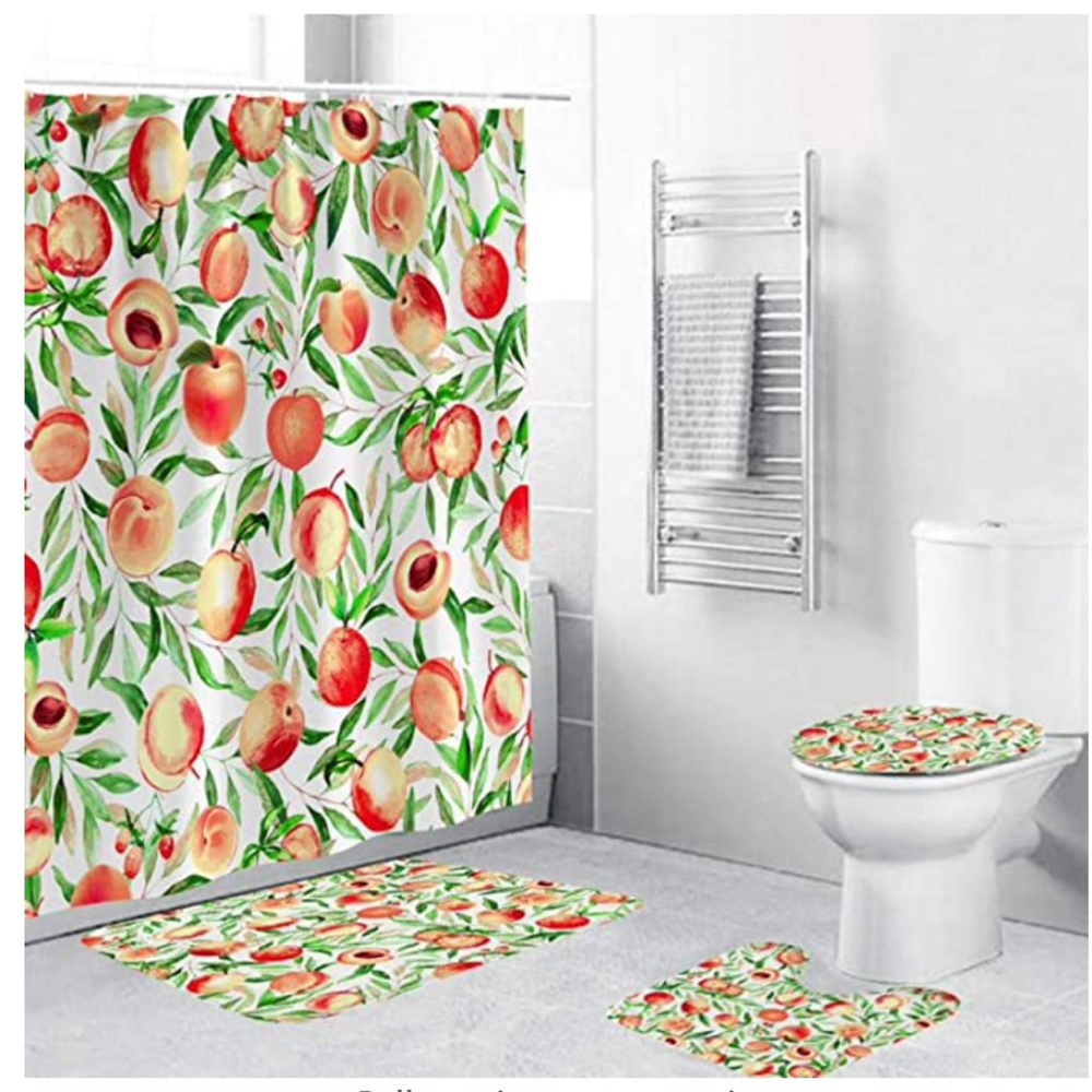 NEW Beautiful Peach Pattern 4 Piece Bathroom Set